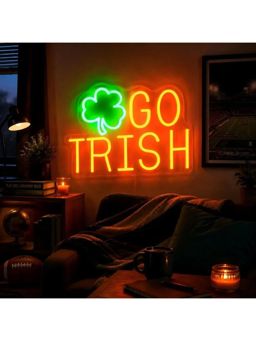 Neon Shamrock Sign - Green & Orange IRISH Wall Light Decor for St. Patrick's Day